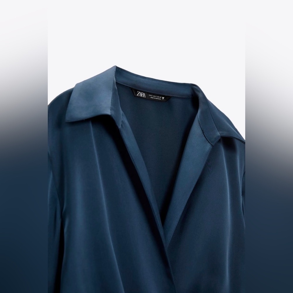 ZARA Short Satin Effect Dress Navy Women’s Size XS - Picture 9 of 12